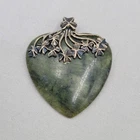Vintage Sterling Silver Ireland Green Stone Heart Pendant only Large