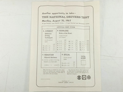 The National Drivers Test 1965 Produced By CBS News & Shell Oil Company