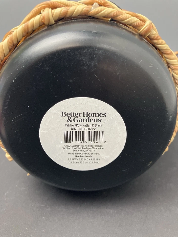 Better Homes & Gardens Poly Rattan 黑色 Pitcher 9.25 英寸编织手柄全新带标签 — 第 2/4 张图片