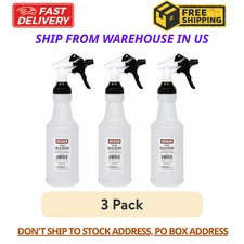 (3 pack) Plastic Wide Mouth All-Angle Empty Spray Bottle, 32 fl oz