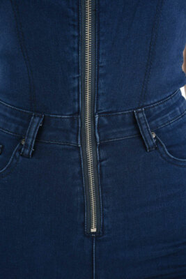 American Bazi Women's Denim Strapless Jumpsuit Zip Up Romper