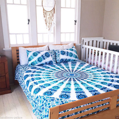 Indian Peacock Mandala King Duvet Quilt Cover Bedding Ethnic Boho Blanket Set
