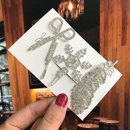 Hair Clips Crystal Water Drop Snowflake Butterfly Rhinestone Headwear Fashion - Picture 31 of 43