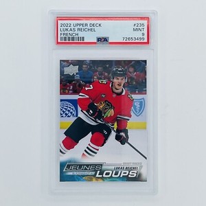 Lukas Reichel FRENCH PSA 9 💎 2022-23 Upper Deck #235 Young Guns Blackhawks