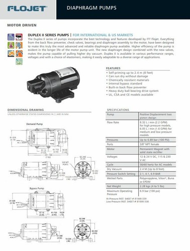 Flojet D3131H5011AR (Totton) Duplex II Self-Priming Pump 3/8" NPT - 5.3 LPM 12v - Picture 4 of 12