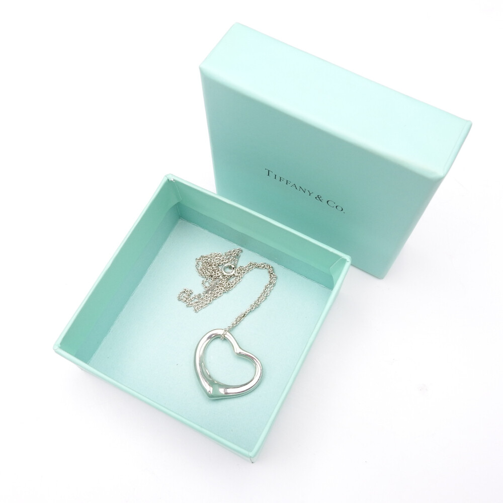 TIFFANY & Co. Open Heart Large Silver Necklace AG925 Ladies