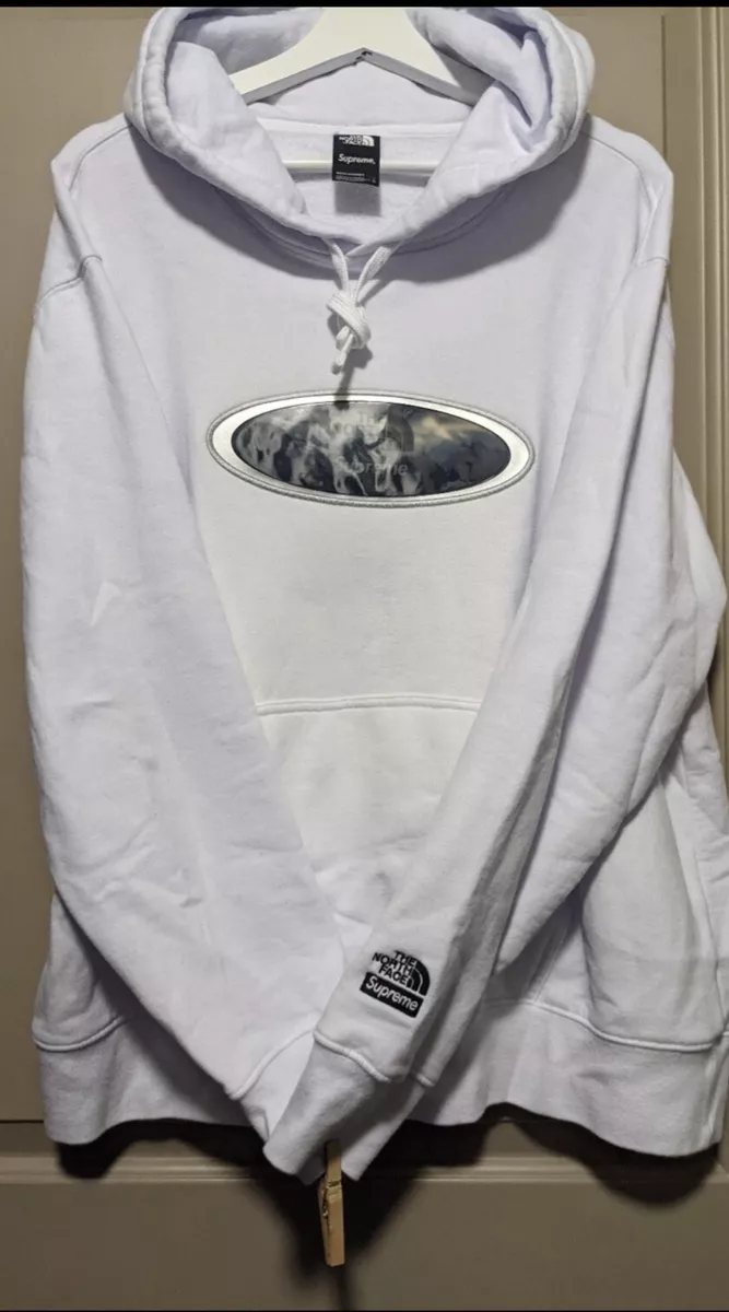 New Supreme The North Face Lenticular Mountains Hooded Sweatshirt White  Size L