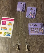 Claire  s Eiffel Tower Paris Bff Necklace Lot Nwt Earrings Justice Stickers