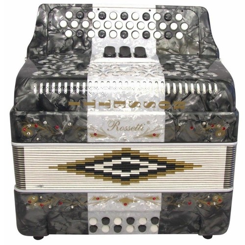 Rossetti 34 Button Accordion 12 Bass 3 Switches FBE Grey White Grey - Picture 2 of 4
