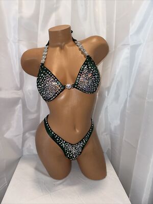 NPC competition FIGURE posing suit  Emerald  A/B Crystal  34D  CUP SMALL BOTTOMS