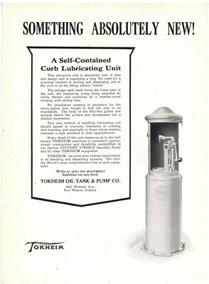 1921 Tokheim Oil Tank & Pump Ad: Curbside Lubrication Unit. REV is Johnson Oil