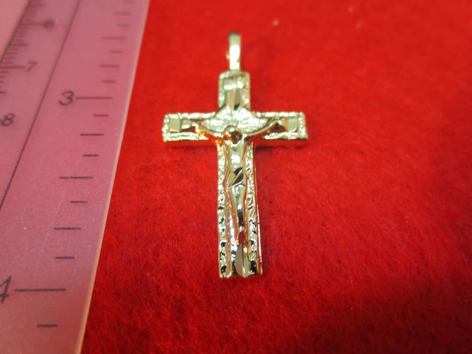 Pendentif Croix Crucifix EP En Or 14 KT Avec Chaîne En Corde De 24" -2048 - Photo 3/3