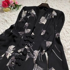 GUCCI Floral A-line Dress Silk Cotton Black Velvet Women's Size 40 Used