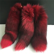 Red/Black 40cm 16" Real Fox Tail Fur Keychain Tassel Handbag Charm Pendant