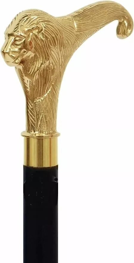 Nautical Solid Brass Lion Head Handle Wooden Walk… - image 3