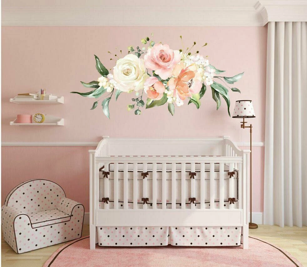 Personalised Custom Name Rose Flower Wall Sticker Baby Home Decor