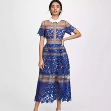 Self-Portrait Womens Summer New Lace Embroidery Hollow Slim Short-sleeved Dress