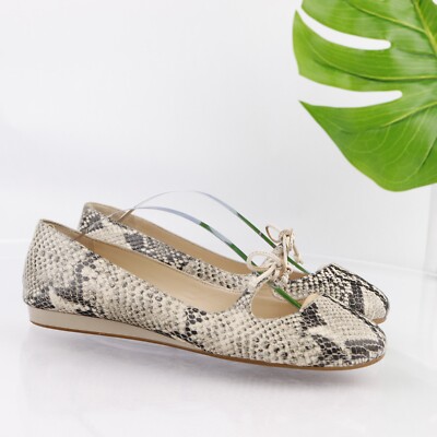 Cole Haan Womens Roccia Ballet Flat Size 8 Python Black Leather Mary Jane Shoe