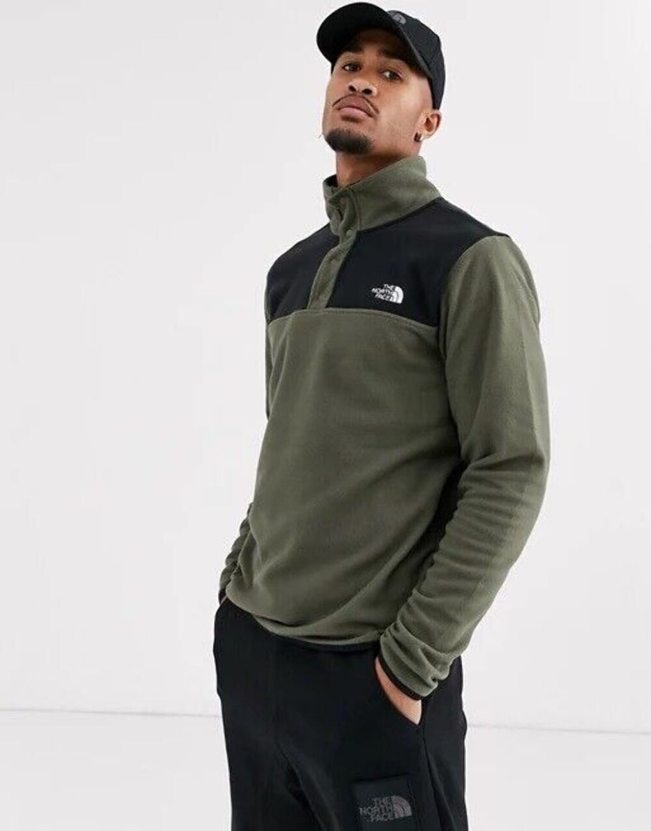 The North Face Men's TKA Glacier Snap-Neck Pullover Green (Sizes S