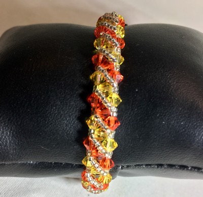 Orange & Yellow Crystal bicone Hand Woven Bracelet-3 row. 1-of-a-kind by Adam 