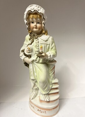 Vintage Old Germany Bisque Porcelain Girl Figurine Good Night 1930 s