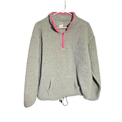 NO BOUNDARIES Pullover Fuzzy Sherpa Fleece W/ Quarter Zip Gray XL 15-17 