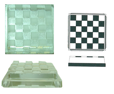 Quadratstein Schachbrett mattiert aus Glas, 1 Stk., ca. 37x37 mm, h ca. 10 mm