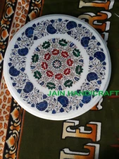 18" White Marble Table Top Center Round Inlay Lapis Mosaic malachite Decor p6