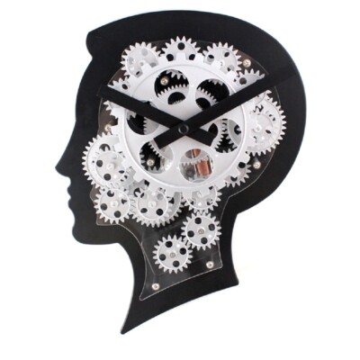 3D Wanduhr Brain Gehirn Kreative Wanduhr mit drehenden Zahnrädern