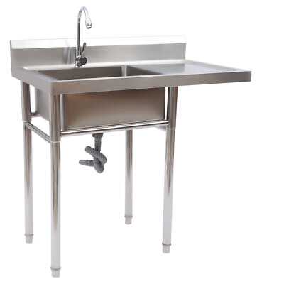 Free Standing Single Bowl Sink Commercial Restaurant Kitchen Sink with Faucet