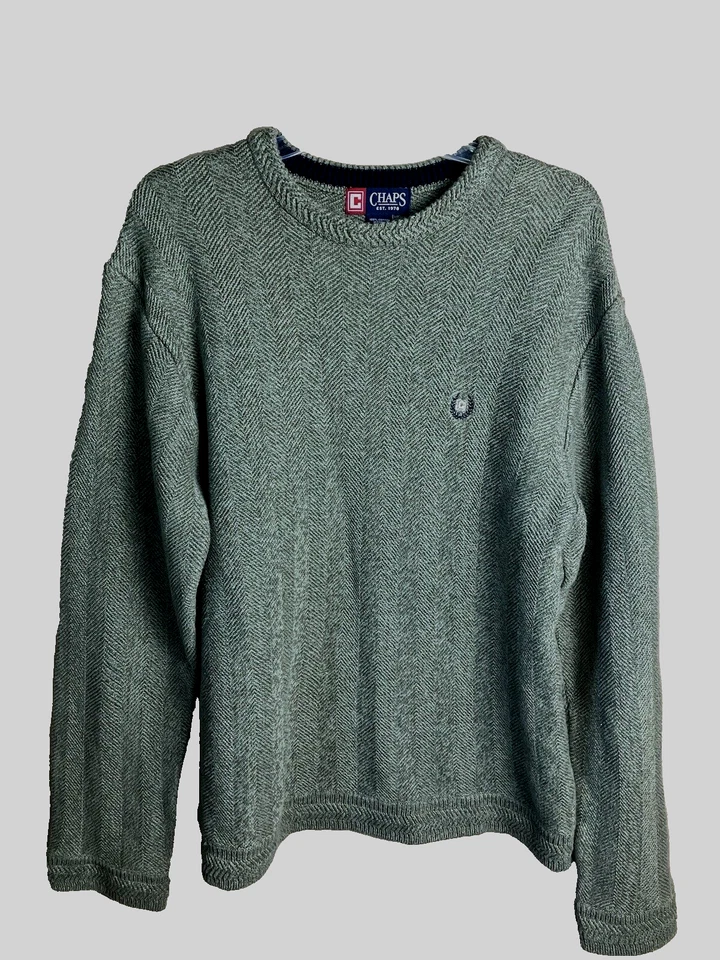 Suéter CHAPS Para Hombre Verde Musgo Oliva LS Todo Algodón Tejido Espiga TALLA GRANDE Foto 2 de 4