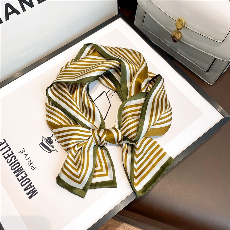 100% Pure Silk Rectangle Scarf Women Neckerchief Vintage Striped Tied ...