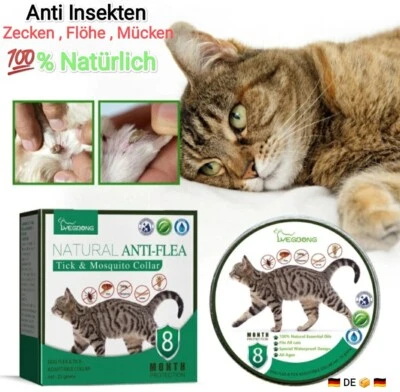 MARKENLOS Anti Insekten Floh Mücke und Zeckenhalsband Schutz 8Monate für Katzen Natürlich