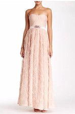 NWT ADRIANNA PAPELL STRAPLESS LACE PLEAT BODICE BLUSH FORMAL GOWN sz 2