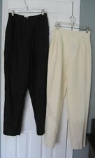 Lot of 2 1990s Laura Ashley Linen Tapered Leg Pants Black  Off White Sz 4-6-8