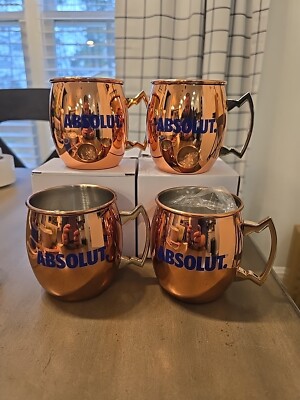 Absolut Vodka ABSOLUT. Set of 4 Moscow Mule Mug Barware Copper ~ New W/Boxes