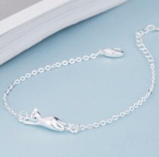 Silver SP 3D Kitten Cat Women  s Chain Bangle Charm Bracelet