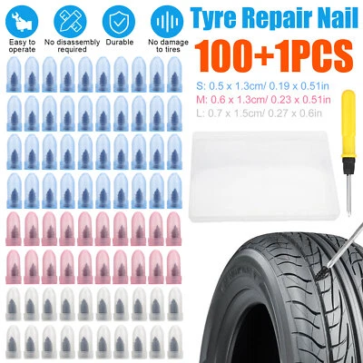 OCTODER 100Pcs Tire Repair Rubber Nails w/ Screwdriver Car Tyre Puncture Repair Kit