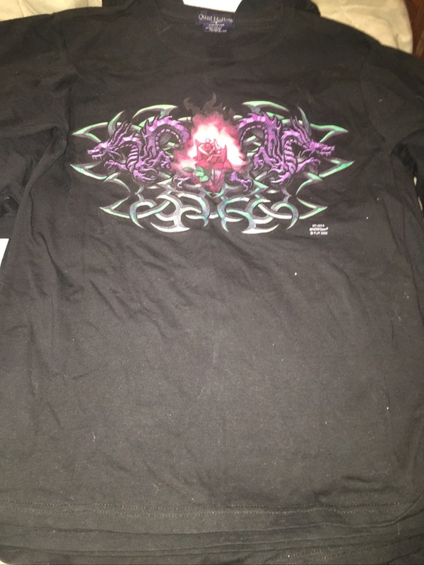 Black long sleeve T-shirt rose with a dragon and thorns size small or medium