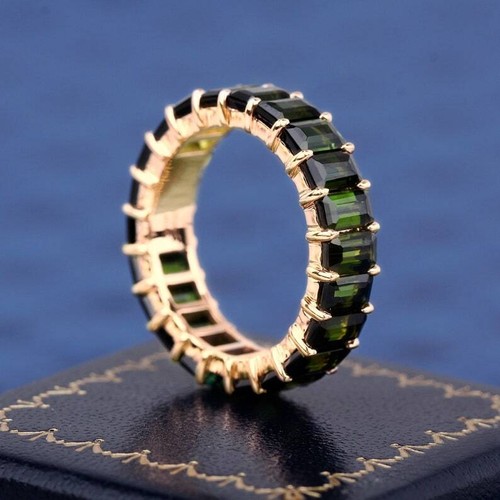 2.00 Ct Tourmaline Eternity Prong Ring 10k Solid Yellow Gold - Picture 3 of 4