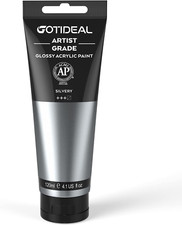 GOTIDEAL Metallic Acrylic Paint Silver Tubes 120Ml, 4.1 Oz Non Toxic Non Fading