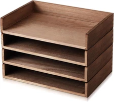 Yeaqee 4 Pcs Stackable Paper Organizer Tray Wood Desk Organizer Letter Tray Desk