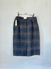 38 w Vintage French Wool Blend Skirt 1950s Unused Deadstock Plaid Tweed Herring