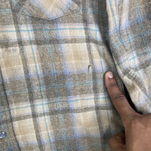 Vintage Pendleton Jacket Mens Medium Beige Blue Plaid Wool Western USA Lined 70s - Picture 4 of 11