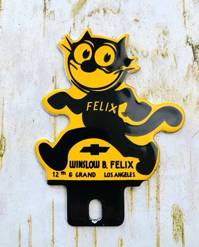 VINTAGE 4x3" CHEVY WINSLOW B. FELIX CHEVROLET MOTOR OIL PORCELAIN TOPPER SIGN