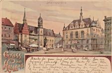 AK Halle Saale,  Litho Marktplatz mit Rathaus und Stadthaus 1901
