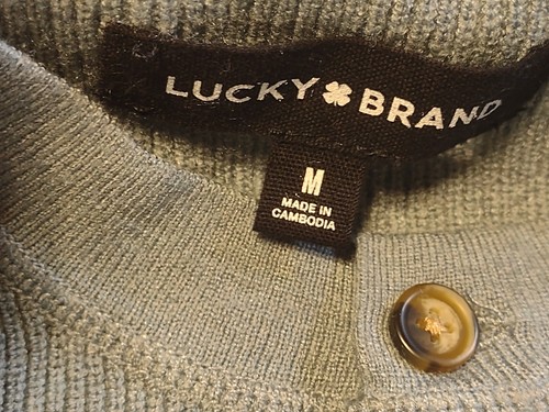 Neuf avec étiquette marque Lucky - Pull homme en tricot 1/4 boutonné - mousse de mer douce - moyen - Photo 4/16