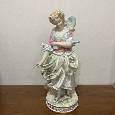 Vintage Bisque Victorian Lady Porcelain Figurines 15.25” #23/466 , 1920 DAMAGED - Image 1 of 4