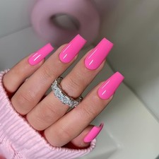 KQueenest Long Medium Press On Nails 0.04 Ounce (Pack of 24), glossy hot pink  0.50 per gallon