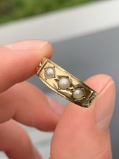 9Ct Gold Seed Pearl Victorian Style Three Stone Ring 